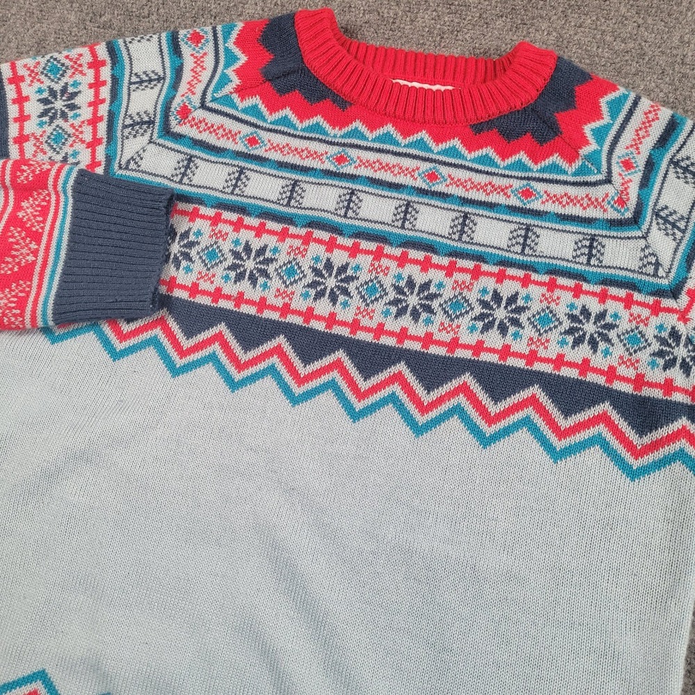 Dutch Bros Coffee Sweater Fair Isle Womens Medium Knit Windmill‎ Logo Blue Red